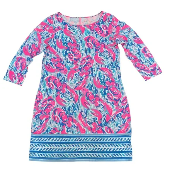 Lilly Pulitzer Blue Pink Lobster Cracked Up Cosmic Coral Marlowe Dress Large - Picture 8 of 16
